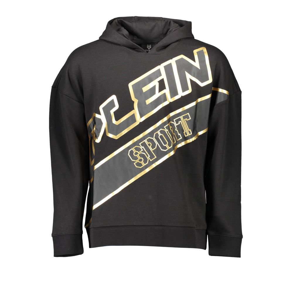 Black Cotton Hoodie Sweatshirt with Logo Detail