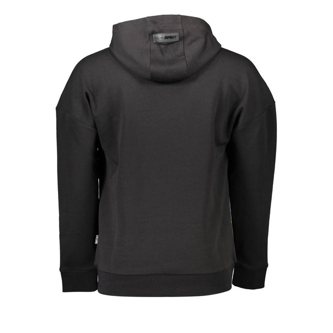 Black Cotton Men SweaterElevate your casual wardrobe with the audacious spirit of Plein Sport’s hooded sweatshirt. Designed to make a statement, this sleek black piece features bold contrasting details, standout applications, and the brand’s iconic logo p