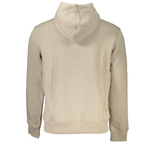 Beige Cotton Men SweaterStep into eco-conscious luxury with the Calvin Klein long-sleeved sweatshirt. Meticulously crafted for the modern trendsetter, this beige hooded wonder boasts plush fleece fabric enriched with 20% recycled cotton. Adorned with soph