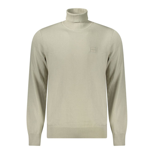 Beige Cotton Men SweaterElevate your wardrobe with this sumptuously soft Hugo Boss turtleneck sweater, a perfect blend of comfort and high-end style. Crafted for the modern man, the sleek beige hue complements its sophisticated design, featuring subtle ye
