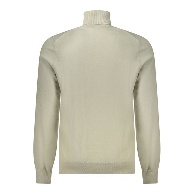 Beige Cotton Men SweaterElevate your wardrobe with this sumptuously soft Hugo Boss turtleneck sweater, a perfect blend of comfort and high-end style. Crafted for the modern man, the sleek beige hue complements its sophisticated design, featuring subtle ye