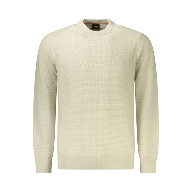 Beige Cotton Men SweaterElevate your wardrobe with the understated sophistication of Hugo Boss. This long-sleeved t-shirt embodies pure comfort and luxury, crafted from a sumptuous blend of 95% cotton and 5% cashmere. A timeless beige hue and a subtle log