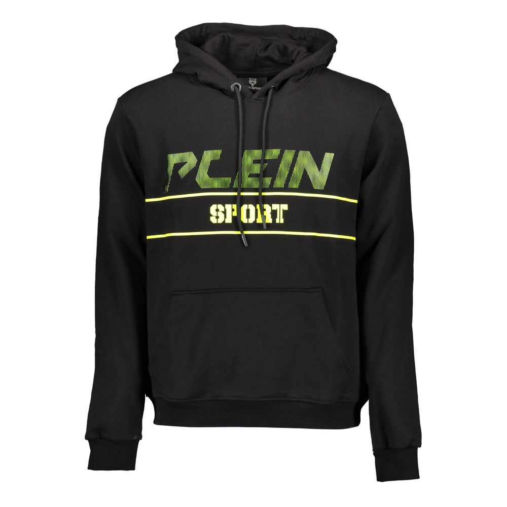 Black Cotton Men's SweaterElevate your urban sportswear ensemble with the edgy aesthetics of a Plein Sport hooded sweatshirt. This black, long-sleeved marvel dons contrasting details that capture the gaze, while the unmistakable Plein Sport logo makes a d