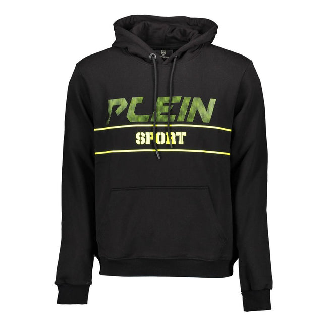 Black Cotton Men's SweaterElevate your urban sportswear ensemble with the edgy aesthetics of a Plein Sport hooded sweatshirt. This black, long-sleeved marvel dons contrasting details that capture the gaze, while the unmistakable Plein Sport logo makes a d