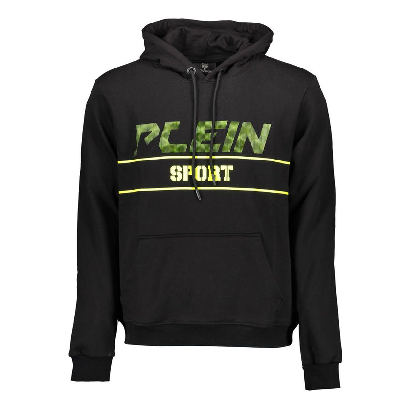 Black Cotton Men's SweaterElevate your urban sportswear ensemble with the edgy aesthetics of a Plein Sport hooded sweatshirt. This black, long-sleeved marvel dons contrasting details that capture the gaze, while the unmistakable Plein Sport logo makes a d