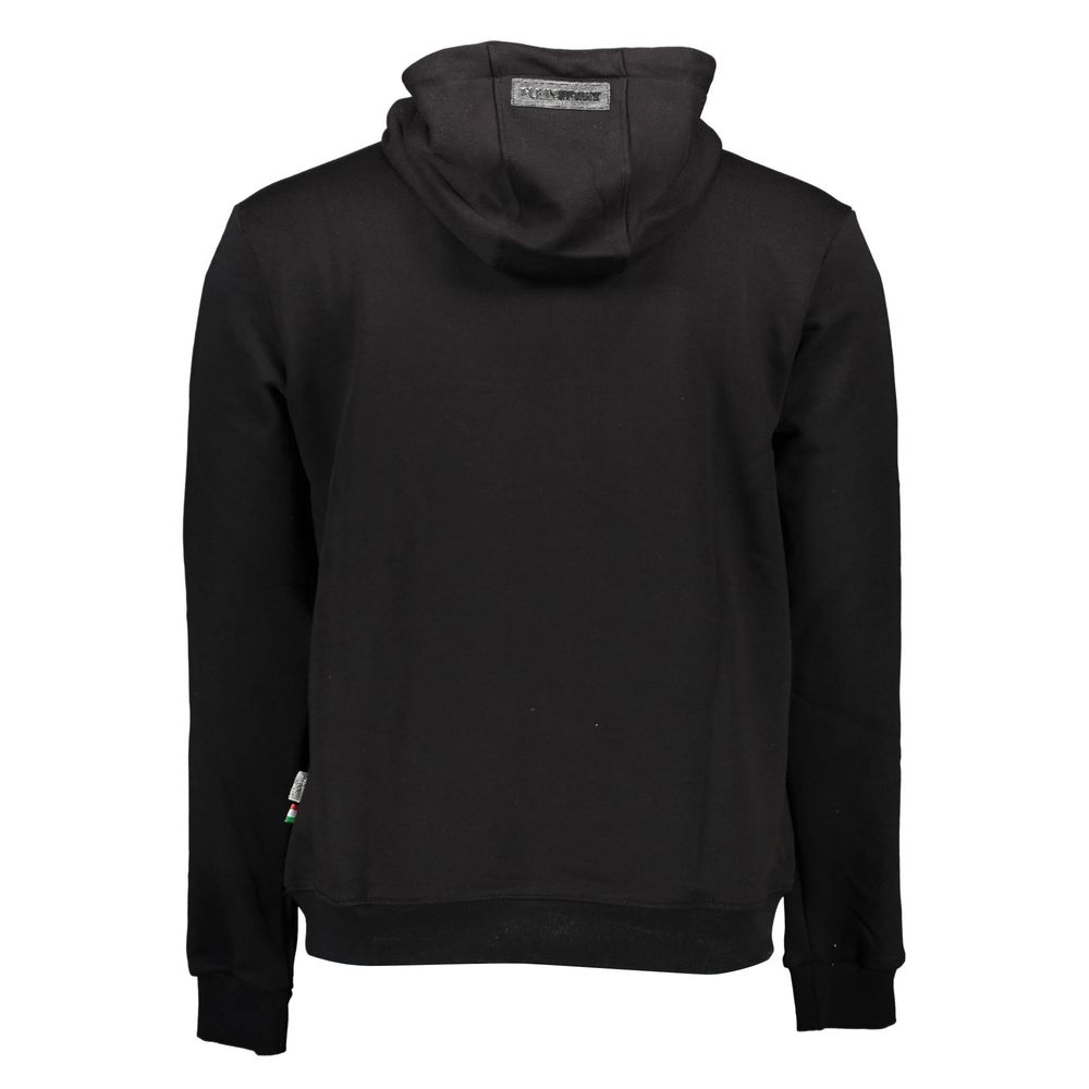 Black Cotton Men's SweaterElevate your urban sportswear ensemble with the edgy aesthetics of a Plein Sport hooded sweatshirt. This black, long-sleeved marvel dons contrasting details that capture the gaze, while the unmistakable Plein Sport logo makes a d