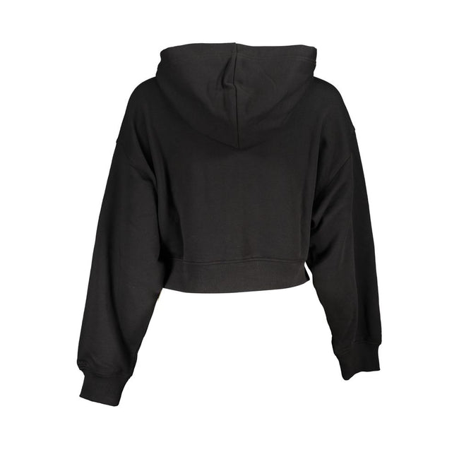 Black Cotton Women SweaterEmbrace the iconic style of Calvin Klein with this sleek black hooded sweatshirt. Crafted with an eye for sustainability, featuring 20% recycled cotton, it’s a fashion statement you can feel good about. The classic Calvin Klein l