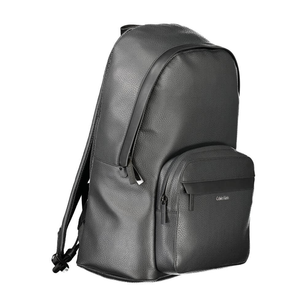 Black Polyester Men BackpackElevate your style with the sleek Calvin Klein backpack, designed for the modern trailblazer. A harmonious blend of functionality and minimalist luxury, this backpack features a chic black exterior with contrasting details that