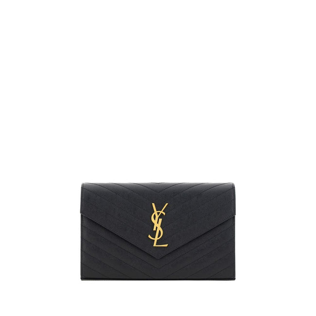 Black Calf Leather Bos Taurus Shoulder BagThe Monogram leather Shoulder Bag by Saint Laurent features a front snap-button closure for convenience and security. The leather design is enhanced by the matelassé print, which adds a sleek and sophisticated tex