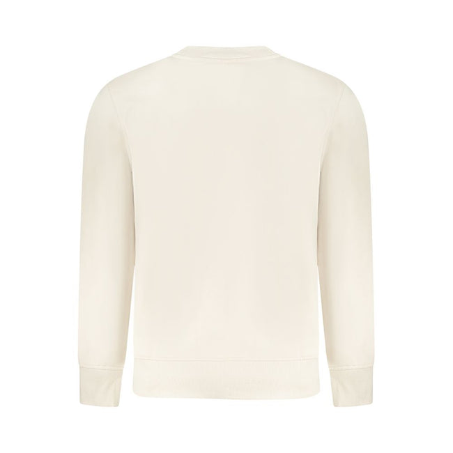 Beige Cotton Men SweaterElevate your casual repertoire with the unmistakably sleek Calvin Klein Long Sleeve Sweatshirt. A seamless blend of comfort and style, this crew neck pullover stands out with its striking logo print, asserting a bold presence in an
