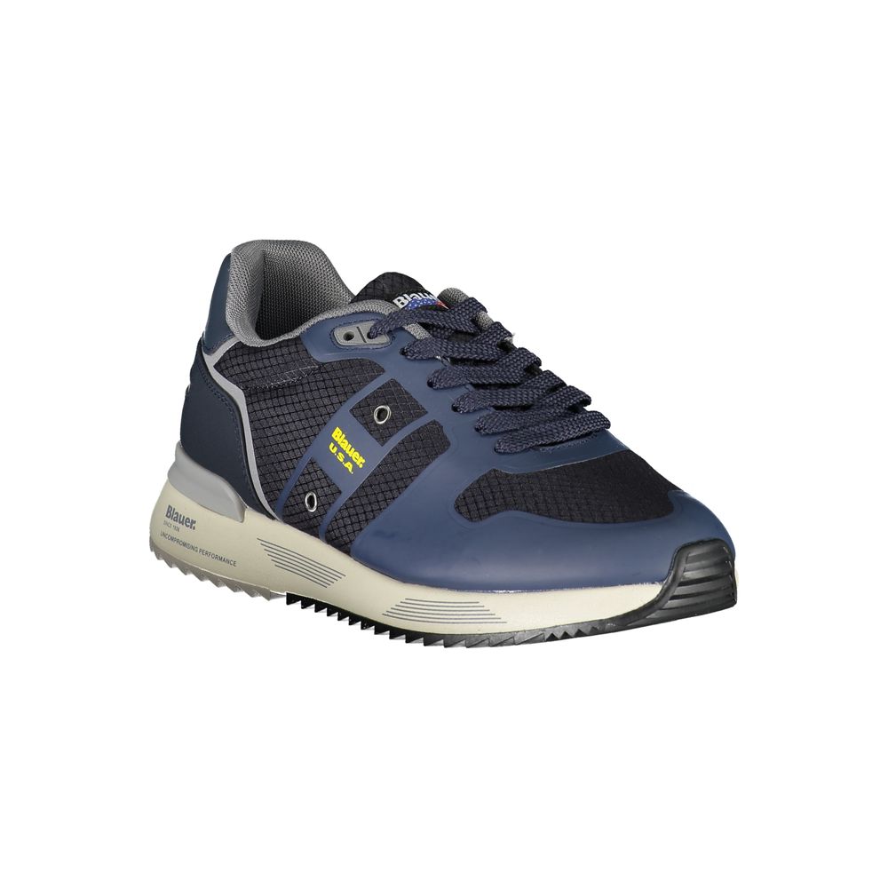 Blue Leather Sneakers with Contrast Detail by Blauer