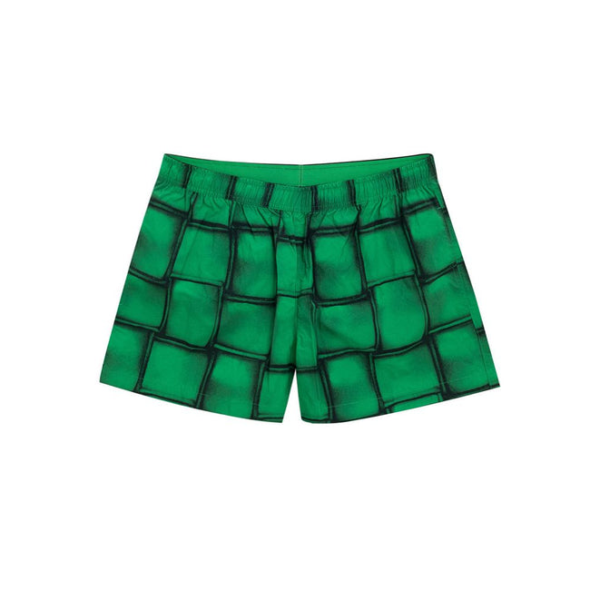 Green Polyamide Swim ShortsBoxer Swimsuit with Cassette Print Bottega Veneta. Green nylon boxer swimsuit with iconic Cassette print allover, elastic waist with adjustable drawstring, two side pockets, internal mesh. Composition: 100% Polyamide Internal SK