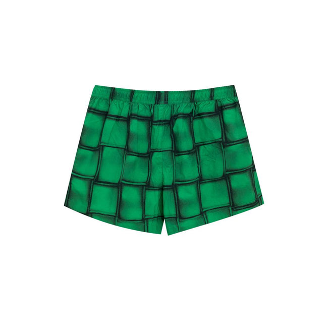Green Polyamide Swim ShortsBoxer Swimsuit with Cassette Print Bottega Veneta. Green nylon boxer swimsuit with iconic Cassette print allover, elastic waist with adjustable drawstring, two side pockets, internal mesh. Composition: 100% Polyamide Internal SK
