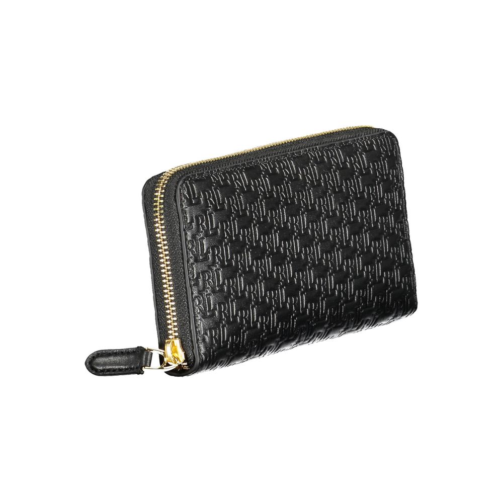 Black Leather Wallet with Coin Purse for Women
