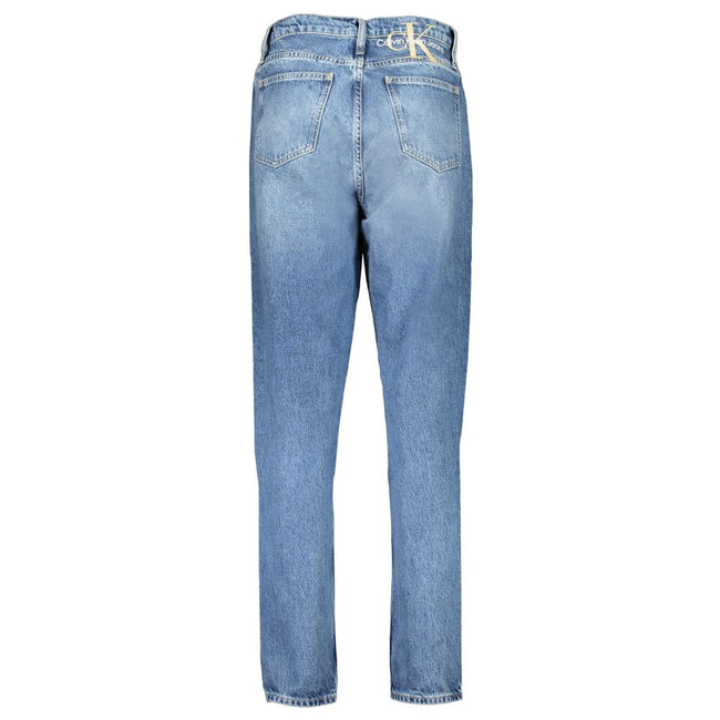 Blue Cotton Women's JeansElevate your denim collection with the quintessential Calvin Klein Mom Jeans. Meticulously crafted with a blend that includes 20% recycled cotton, these jeans merge timeless style with a conscious outlook. Boasting a classic blue
