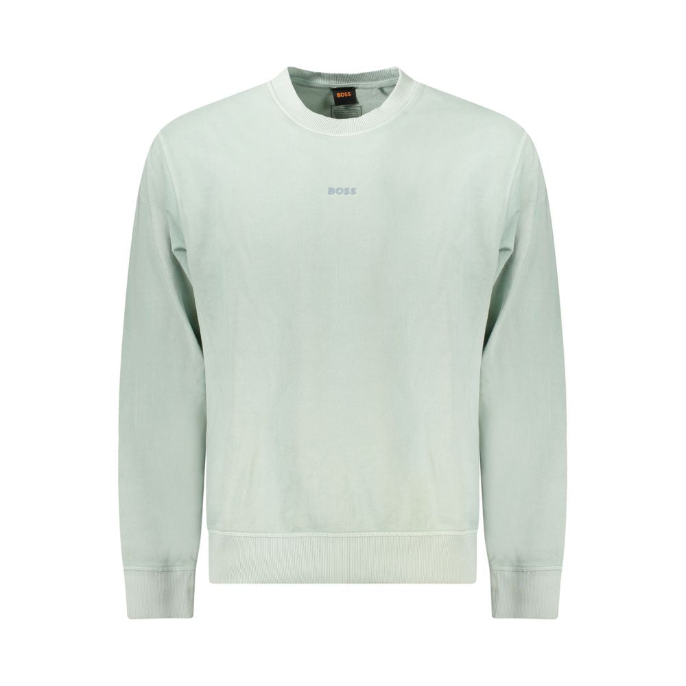 Green Cotton Men SweaterElevate your casual wear with the signature charm of Hugo Boss. This green, crew neck sweatshirt blends comfort and style effortlessly, featuring a brushed texture that adds a tactile dimension to the classic design. Accented with