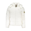 White Polyamide Men JacketExperience luxury with a sustainable edge in this Calvin Klein jacket, where fashion meets functionality without compromise. Make a statement in this sleek white piece, featuring a removable hood for versatility and a range of po