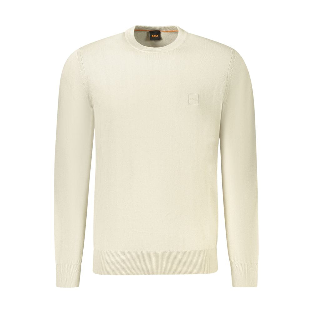 Beige Cotton Men SweaterIndulge in the supreme comfort and undeniable style of the Hugo Boss Long Sleeved T-Shirt. Crafted with a luxurious blend of 95% cotton and 5% cashmere, this beige crew neck staple is accentuated with a sleek application logo, ensu