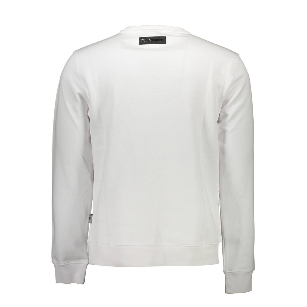 White Cotton Men SweaterUnleash your bold style with this striking Plein Sport sweatshirt. Envisioned for the fashion-forward who dare to stand out, it showcases a sleek, long sleeve design with a classic crew neck, amplified by audacious contrasting deta