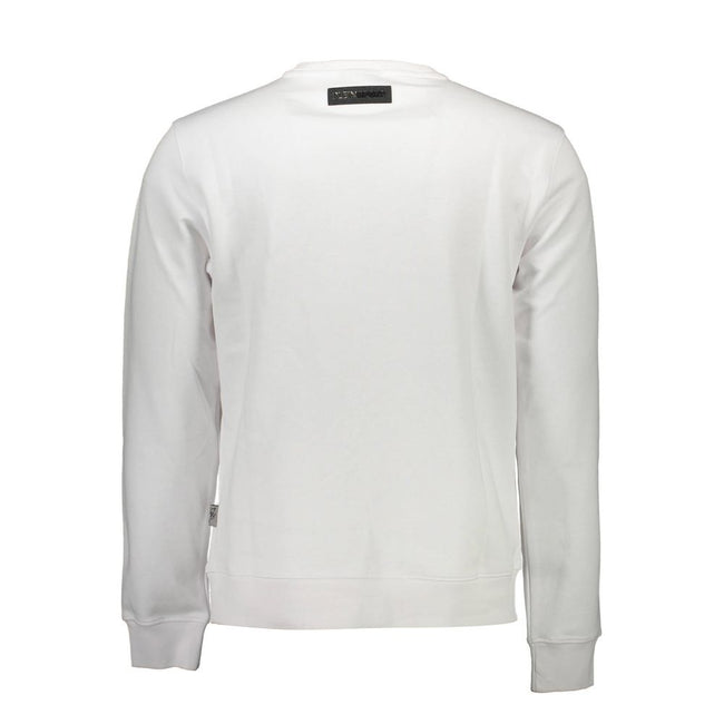 White Cotton Men SweaterUnleash your bold style with this striking Plein Sport sweatshirt. Envisioned for the fashion-forward who dare to stand out, it showcases a sleek, long sleeve design with a classic crew neck, amplified by audacious contrasting deta