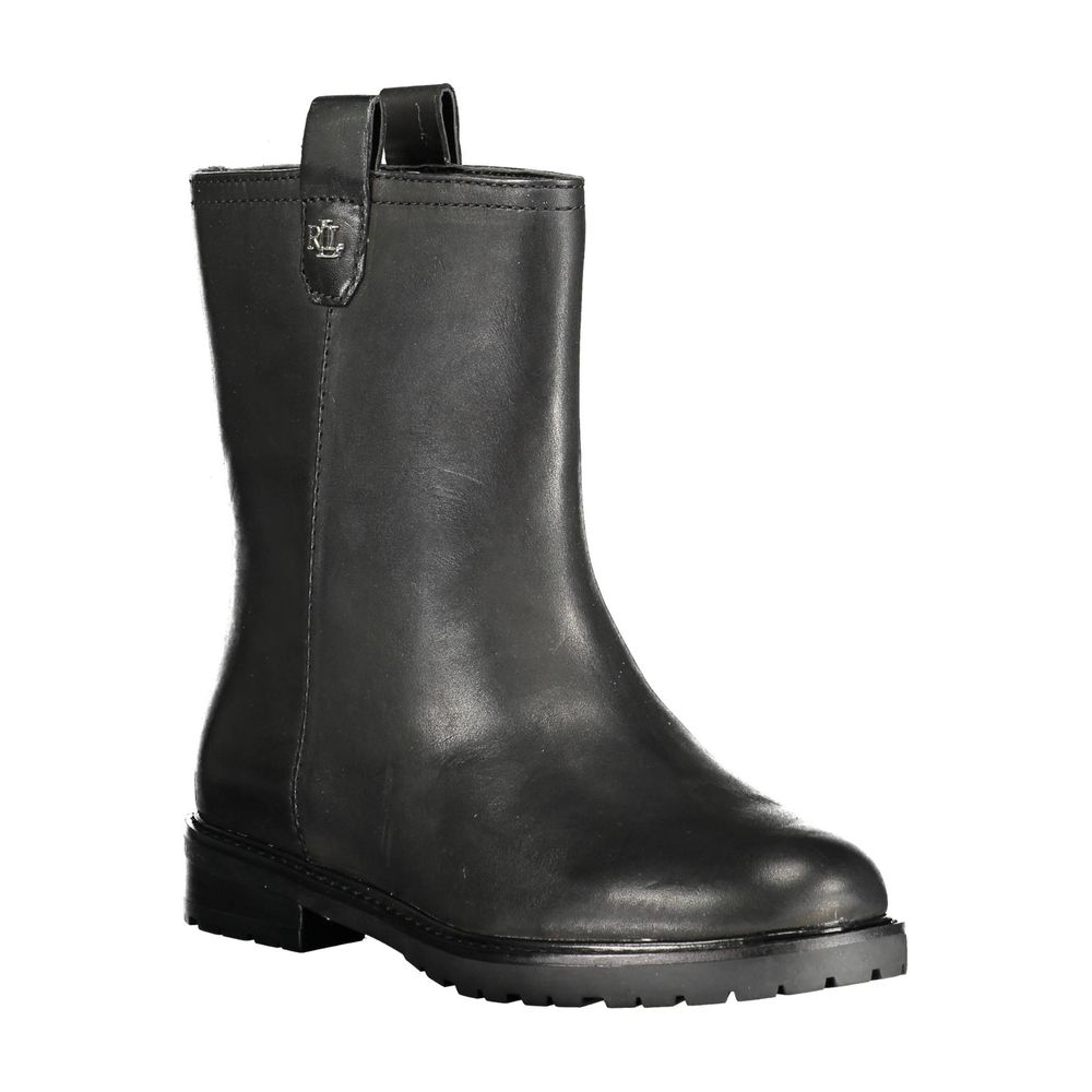 Nero-Lederstiefelette mit Logo-Detail