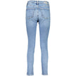 Blue Cotton Women JeansStep into chic sustainability with Calvin Klein’s high-rise skinny jeans, tailored for the trendsetter conscious of fashion and environment alike. With an elegant embroidery and the signature logo detail, these jeans are not just a