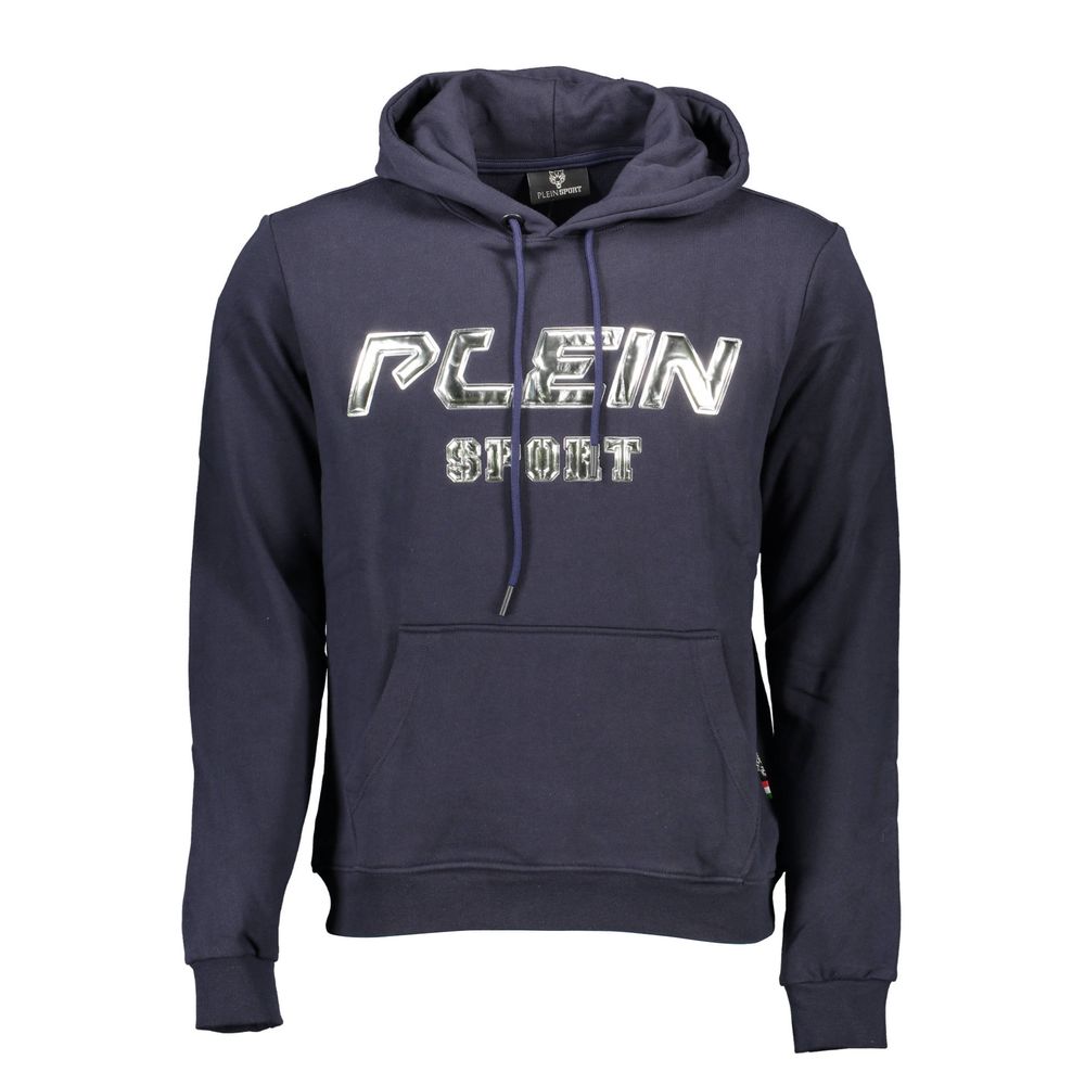 Blue Cotton Hooded Sweatshirt with Logo Detail