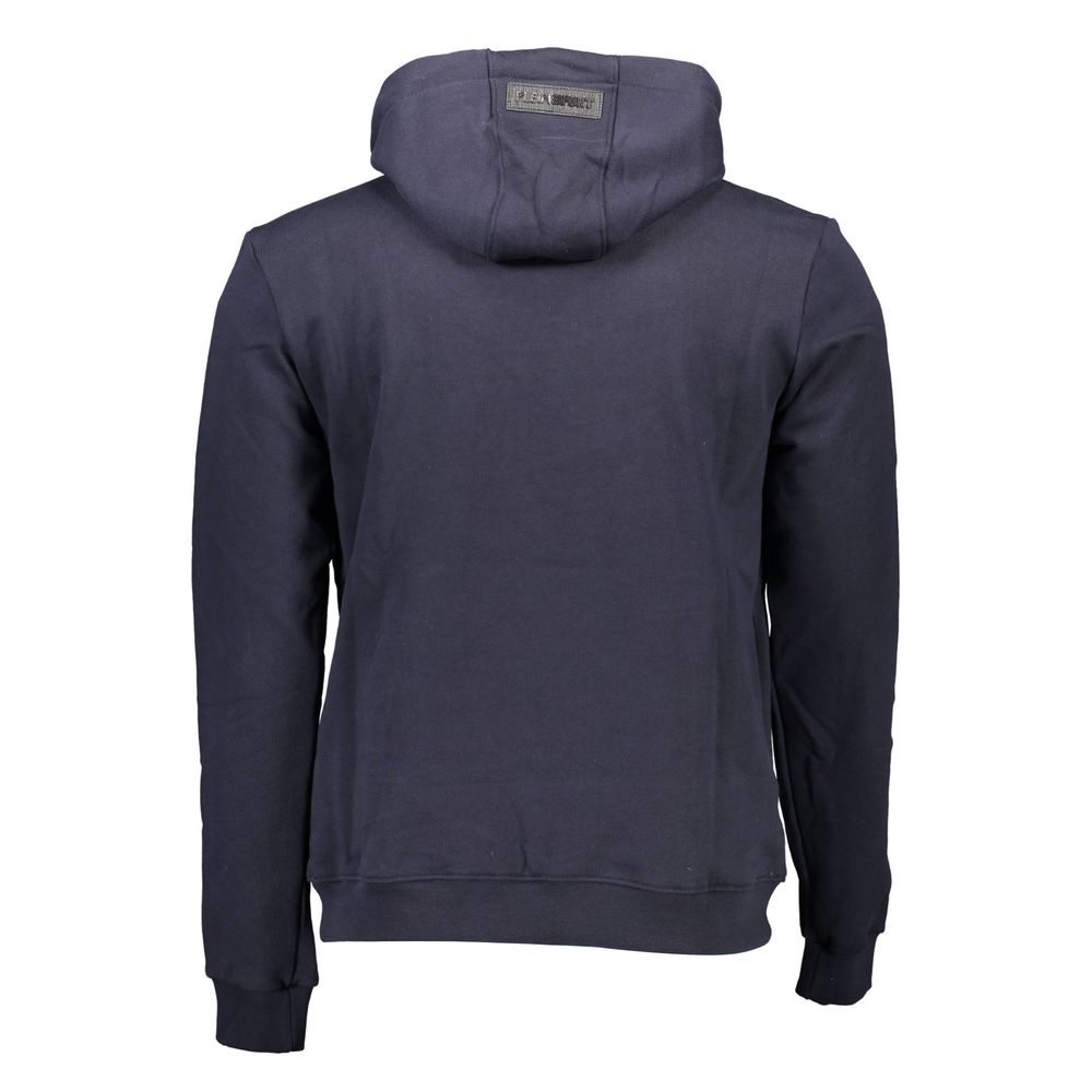 Blue Cotton Hooded Sweatshirt with Logo Detail