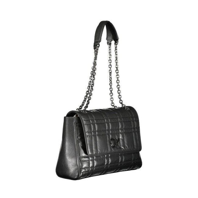 Black Polyester Women HandbagElevate your accessory game with the eco-conscious chic of this Calvin Klein handbag. Effortlessly versatile, it boasts a sleek black hue with contrasting details that add a pop of sophistication. Two chain handles provide a g
