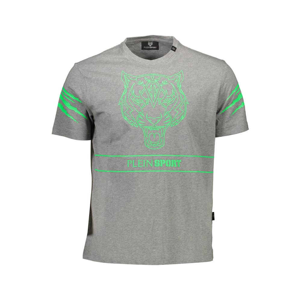 Grey Cotton T-Shirt with Bold Logo by PLEIN SPORT
