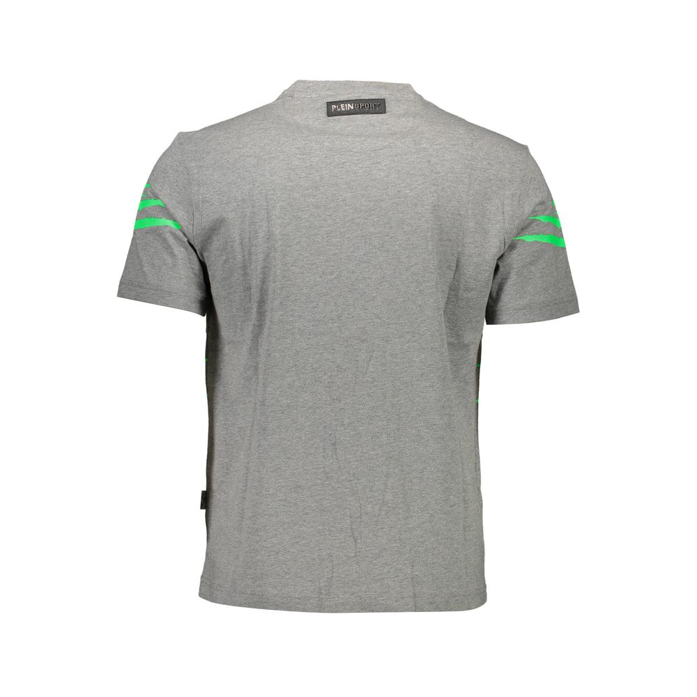 Grey Cotton T-Shirt with Bold Logo by PLEIN SPORT