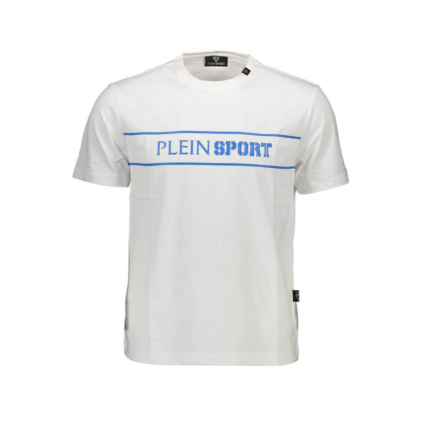 White Cotton Men T-ShirtStep into the spotlight with this edgy Plein Sport tee that exudes confidence and modernity. Perfect for those who make bold fashion statements, this short sleeve T-shirt boasts a standout print complemented by striking contrasting