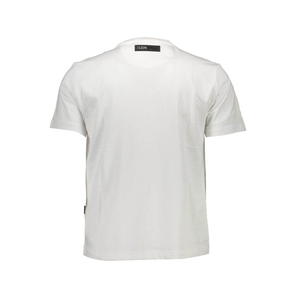 White Cotton Men T-ShirtStep into the spotlight with this edgy Plein Sport tee that exudes confidence and modernity. Perfect for those who make bold fashion statements, this short sleeve T-shirt boasts a standout print complemented by striking contrasting