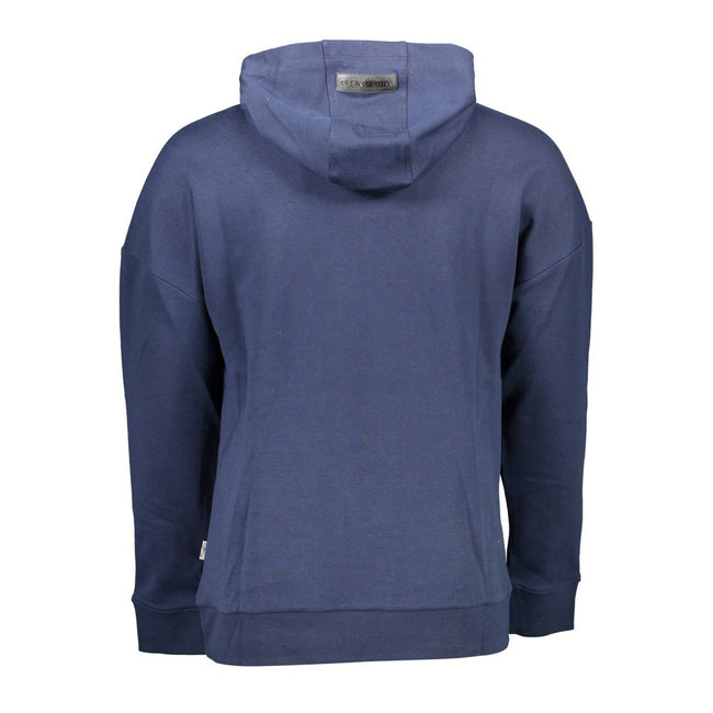 Blue Cotton Men SweaterElevate your sportswear collection with the striking Plein Sport Long Sleeve Hoodie, a true embodiment of bold sophistication. This hoodie isn’t just a garment; it’s a statement piece that showcases contrast detailing, an audacious