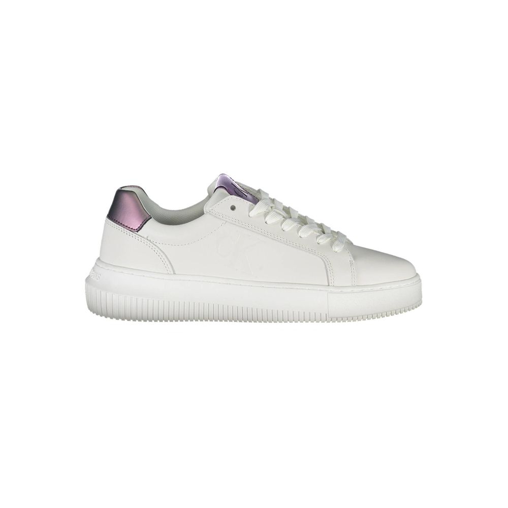 White Leather Women SneakerRevamp your step with these Calvin Klein sneakers that epitomize sporty elegance. The white hue serves as a sleek canvas punctuated by contrasting details that catch the eye. Notice the iconic Calvin Klein logo adding a dash of