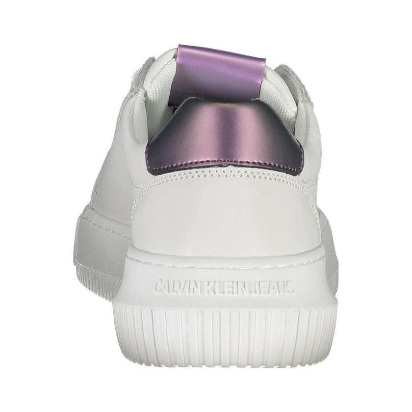 White Leather Women SneakerRevamp your step with these Calvin Klein sneakers that epitomize sporty elegance. The white hue serves as a sleek canvas punctuated by contrasting details that catch the eye. Notice the iconic Calvin Klein logo adding a dash of