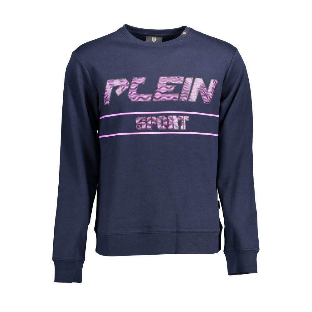 Blue Cotton Men SweaterUnleash your bold style with this Plein Sport sweatshirt—a statement blend of comfort and edgy aesthetics. Defined by its contrasting details and striking print, this crewneck champions the confident spirit of the brand. Perfect for