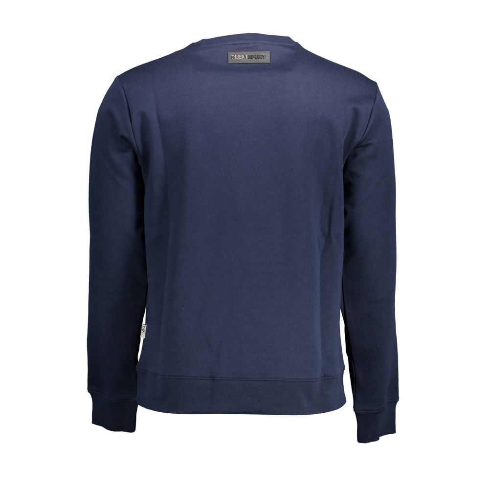 Blue Cotton Men SweaterUnleash your bold style with this Plein Sport sweatshirt—a statement blend of comfort and edgy aesthetics. Defined by its contrasting details and striking print, this crewneck champions the confident spirit of the brand. Perfect for