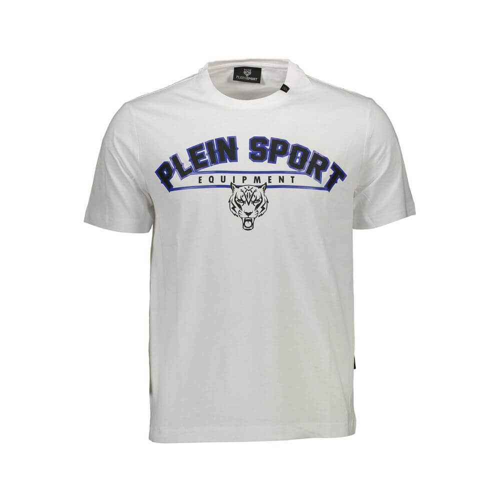 White Cotton Men T-ShirtStep into the world of high-octane style with this striking Plein Sport short sleeve T-shirt. Crafted for those who dare to stand out, this crew neck tee boasts bold contrasting details and a prominent logo that commands attention.