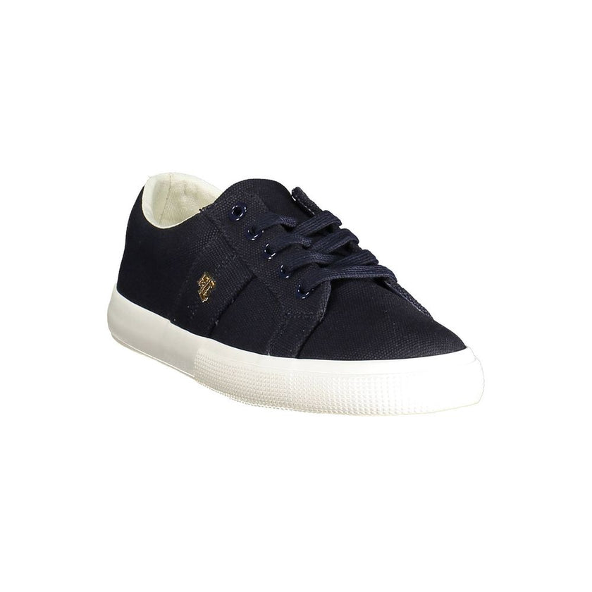 Blue Cotton Women SneakerInfuse your stride with a touch of classic charm and contemporary flair with these Ralph Lauren sneakers. Crafted for the trendsetter who refuses to compromise on comfort, this pair sports a delightful melange of cotton, polyester