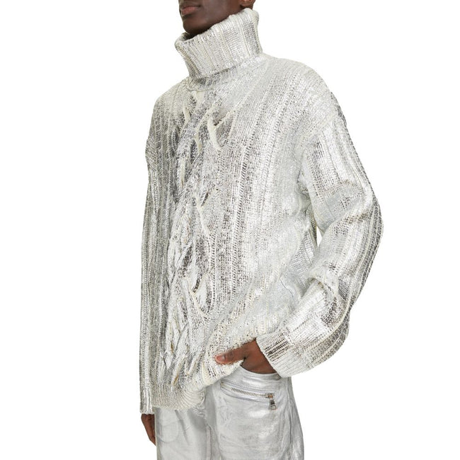 Brown Wool Men Turtleneck SweaterExperience the epitome of opulence with Balmain’s turtleneck sweater, masterfully crafted from a blend of virgin wool and lyocell. Its metallic-effect cable knit illuminates with every turn, while the stylishly dropped sho