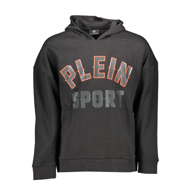 Black Cotton Men SweaterElevate your athleisure game with this bold Plein Sport hooded sweatshirt. A confluence of comfort and style, this long-sleeved marvel flaunts an audacious print complemented by striking contrasting details. The unmistakable Plein
