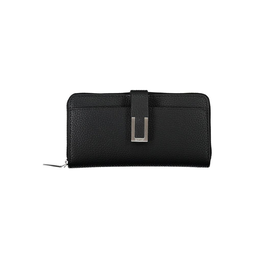 Black Polyester Women WalletElevate your accessory game with this sleek and sophisticated Calvin Klein wallet. Crafted for the modern women who appreciates minimalist elegance and functionality. With five compartments, a coin purse, and double card slots,