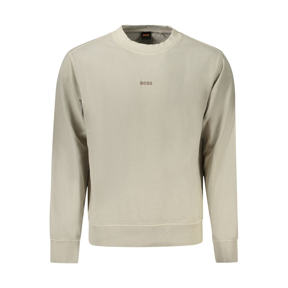 Beige Cotton Men SweaterElevate your style with this ultra-sleek Hugo Boss long sleeve sweatshirt. Designed for the fashion-forward individual, it boasts a sophisticated beige hue, complemented by a tastefully placed logo that commands attention. Brushed