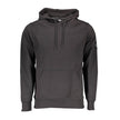 Black Cotton Men Sweater with Central Pocket and HoodExperience the epitome of sleek comfort wrapped in the timeless design of Calvin Klein. This black hooded sweatshirt embodies contemporary style with its bold logo application — a statement piece that e