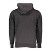 Black Cotton Men Sweater with Central Pocket and HoodExperience the epitome of sleek comfort wrapped in the timeless design of Calvin Klein. This black hooded sweatshirt embodies contemporary style with its bold logo application — a statement piece that e