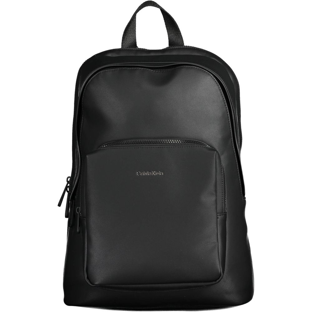 Black Polyester Men BackpackElevate your on-the-go style with the Calvin Klein Essential Backpack, a blend of functionality and eco-friendly fashion. Crafted with 50% recycled materials, this sleek black accessory is a testament to modern design and susta