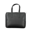 Black Polyester Women HandbagUnleash the epitome of urban-chic with the Calvin Klein masterpiece that seamlessly blends sustainability with style. Imagine the touch of sophistication with a bag that boasts dual handles for sheer elegance, a versatile adju