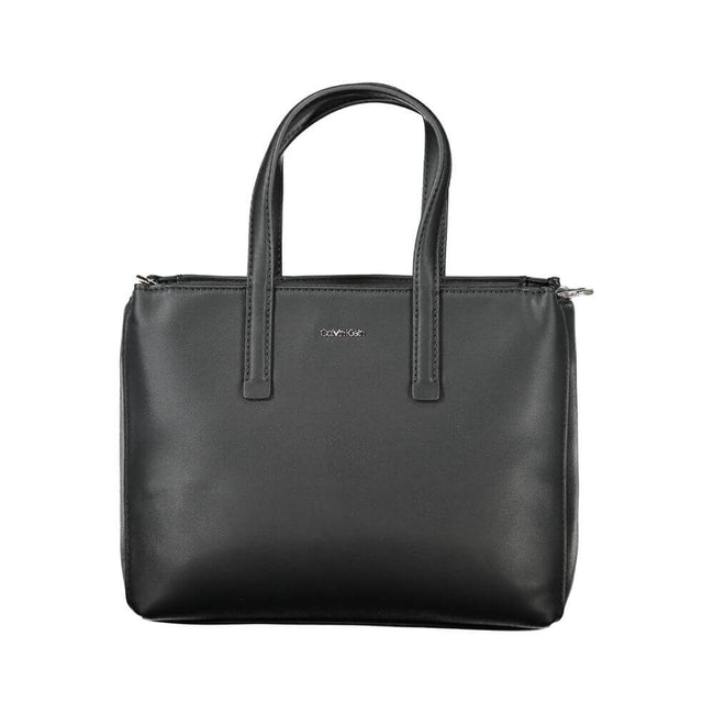 Black Polyester Women HandbagUnleash the epitome of urban-chic with the Calvin Klein masterpiece that seamlessly blends sustainability with style. Imagine the touch of sophistication with a bag that boasts dual handles for sheer elegance, a versatile adju