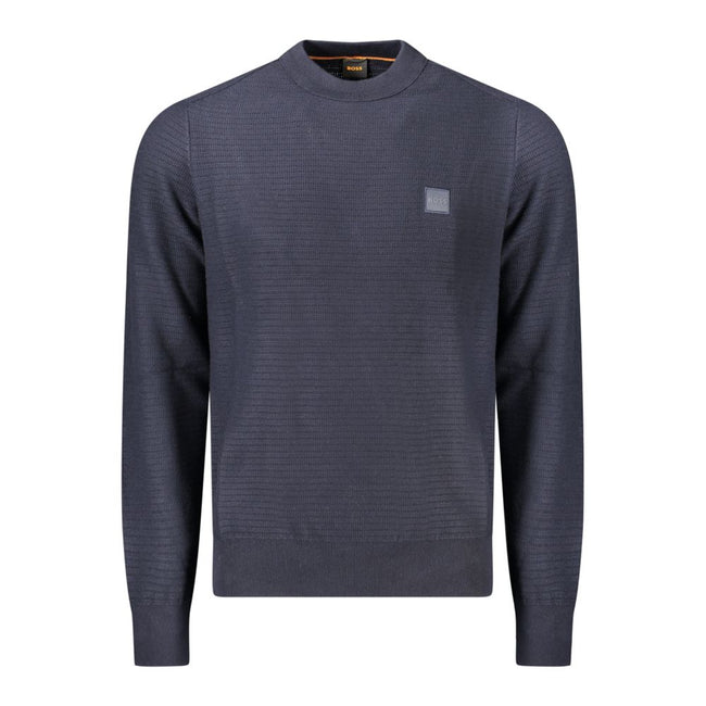 Blue Cotton Men SweaterElevate your wardrobe essentials with a dash of sophistication in this Hugo Boss long-sleeved T-shirt. Crafted for the modern man, it features a refined crew neck and is highlighted with a subtle logo detail, radiating effortless st